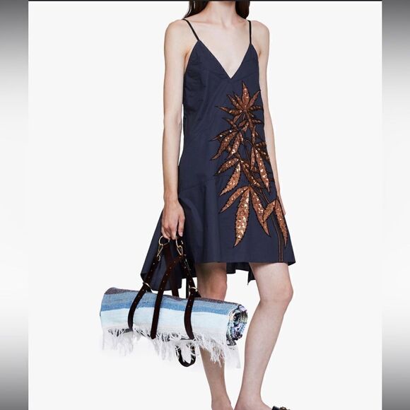 NWT Dorothee Schumacher POPLIN FANTASY FOLIAGE CAMISOLE DRESS IN Blue Size 1/ XS